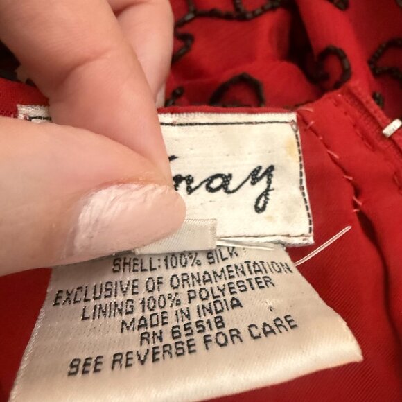 Vintage Stenay Red Silk Beaded Top | L | Holiday Party & Cocktail Blouse - Picture 12 of 13